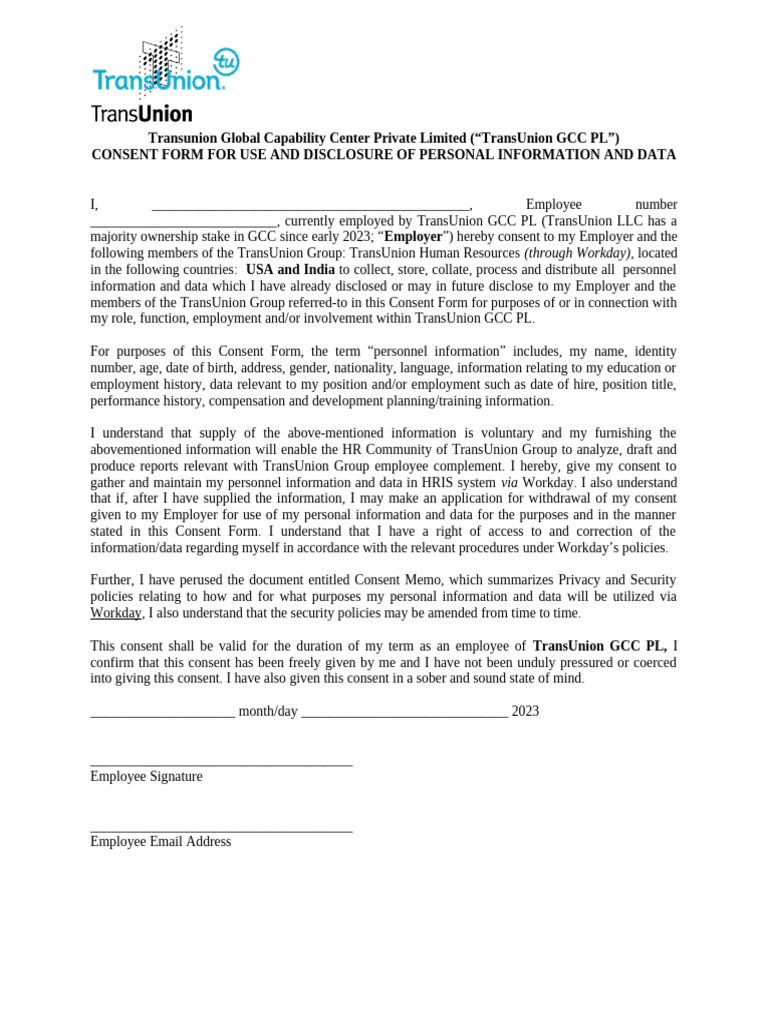 TransUnion GCC PL Consent Form | PDF | Justice | Crime & Violence