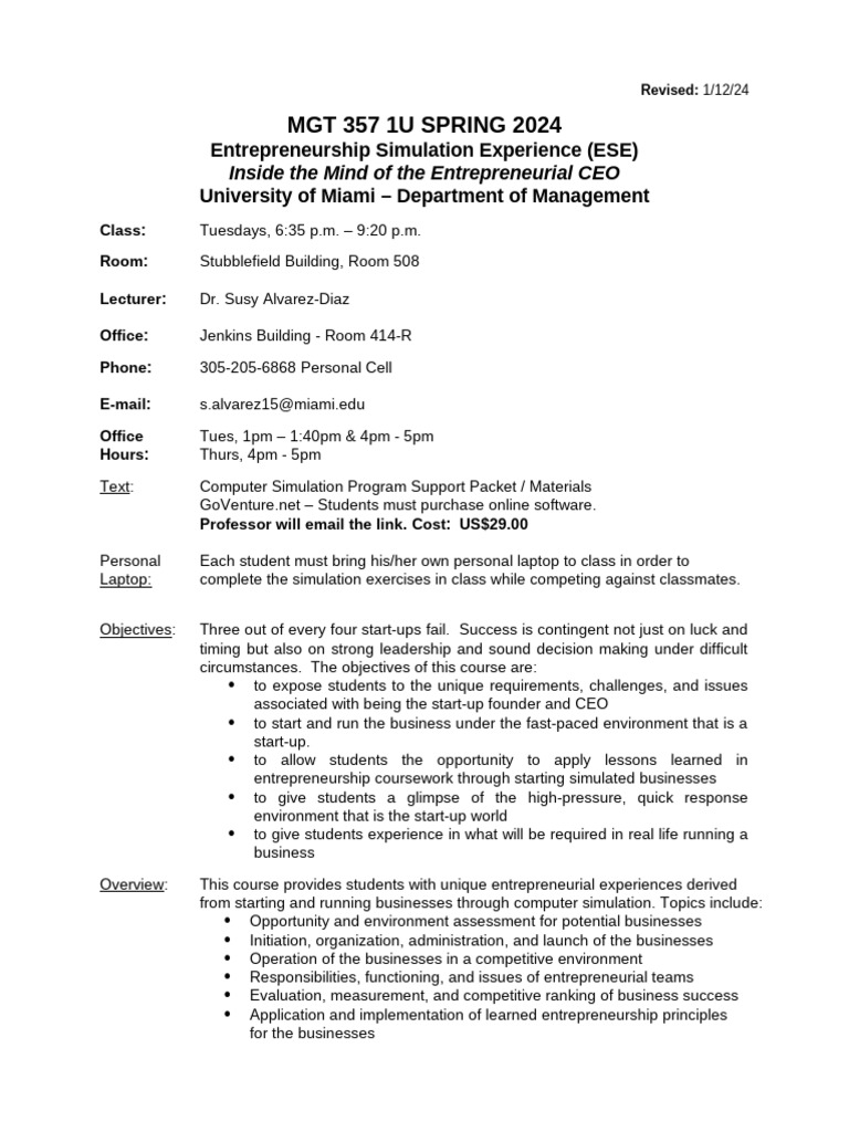 Entrepreneurship Simulation Course 2024 | PDF | Artificial Intelligence ...