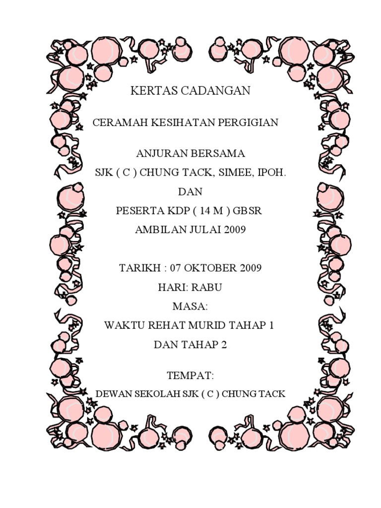 KERTAS CADANGAN Cemamah Kesihatan Gigi
