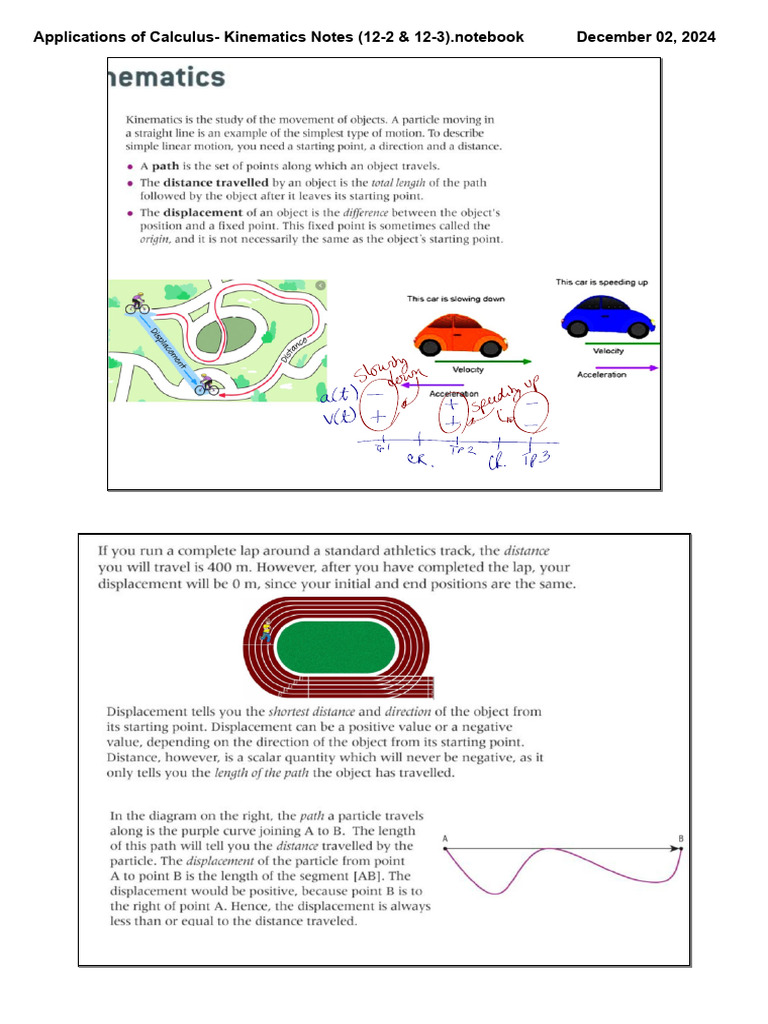 Applications+of+Calculus-+Kinematics+Notes+(12-2+&+12-3) | PDF