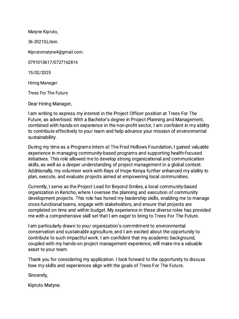 Project Officer Application for Trees For The Future | PDF