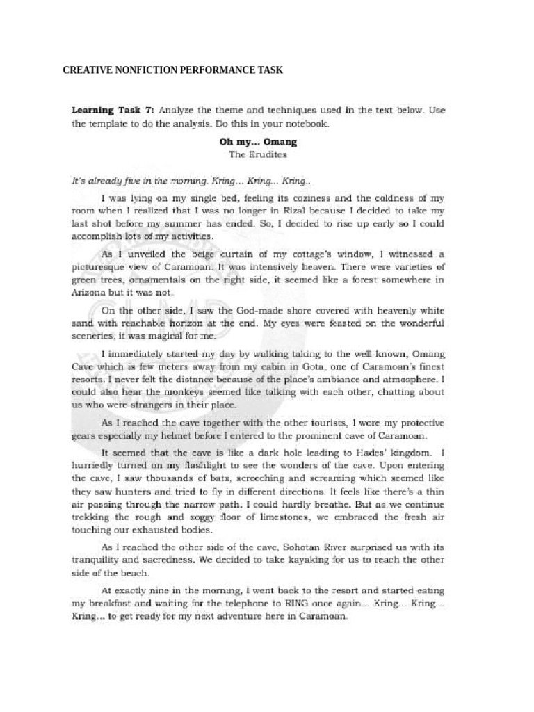 Creative Nonfiction Performance Task Guide Pdf