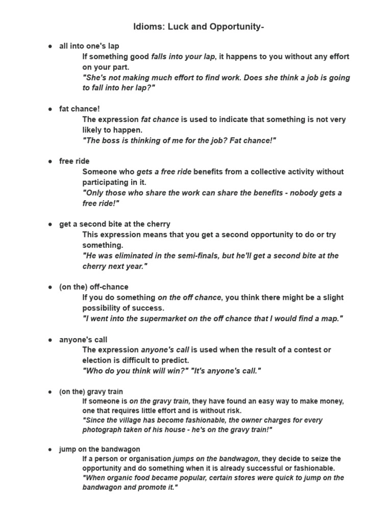 Idioms About Luck and Opportunity | PDF | Luck