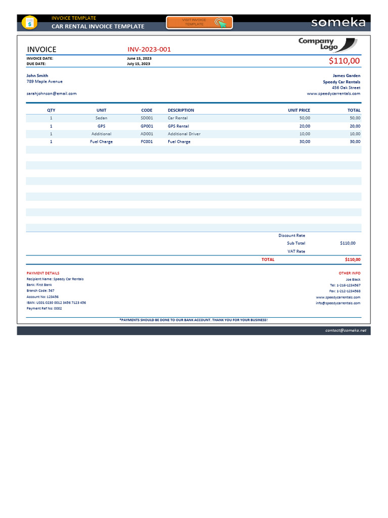 Car Rental Invoice Template | PDF | Invoice | Motor Vehicle