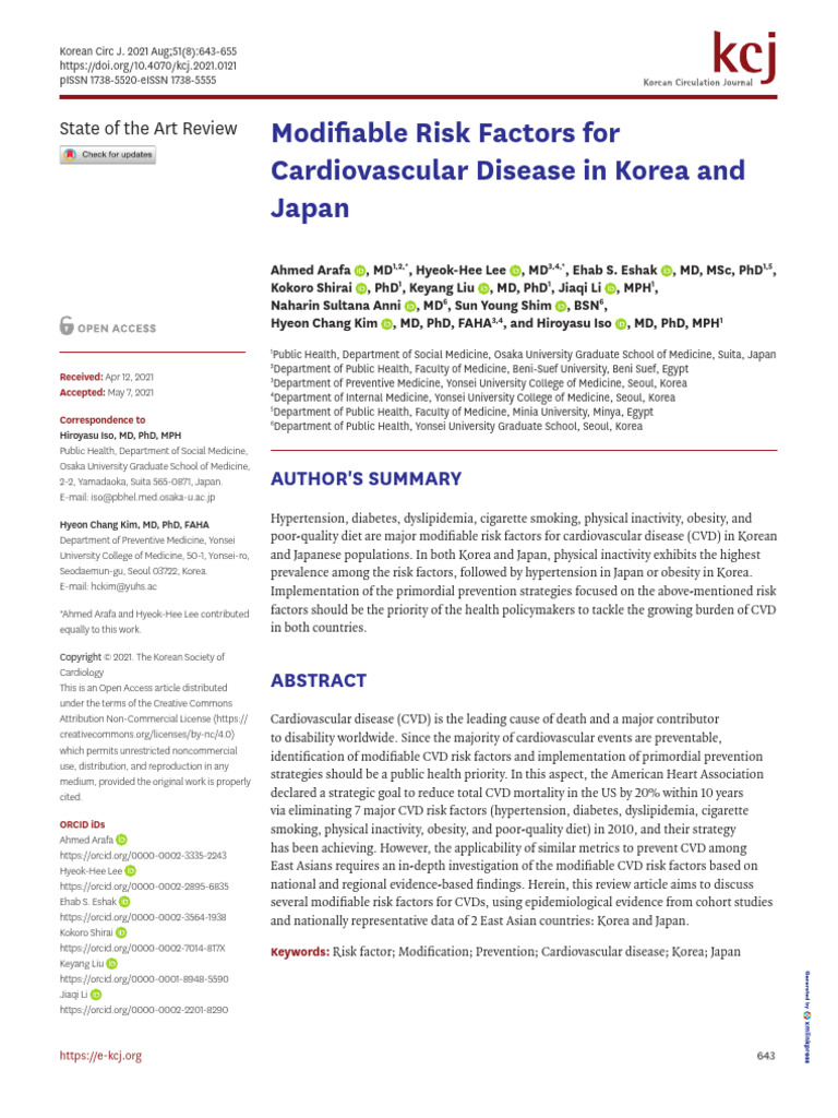 Modifiable Risk Factors For Cardiovascular Disease in Korea and Japan ...