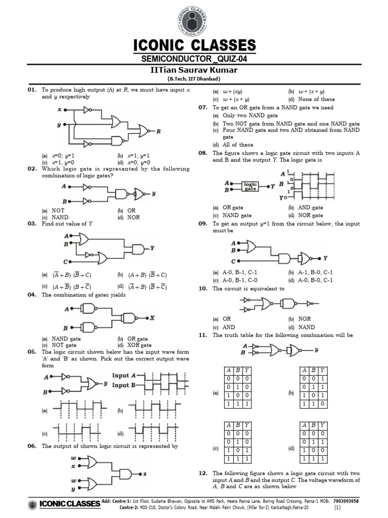 Semiconductor Quiz 4-29-01 2025 | PDF | Logic Gate | Electricity