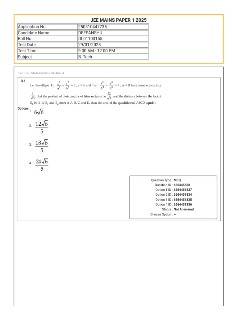 JEE Mains 2025 Exam Details | PDF | Multiple Choice | Evaluation Methods