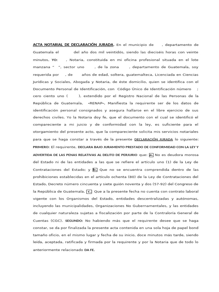 Declaracion Jurada No Deudor Del Estado 80 Ley Cont | PDF
