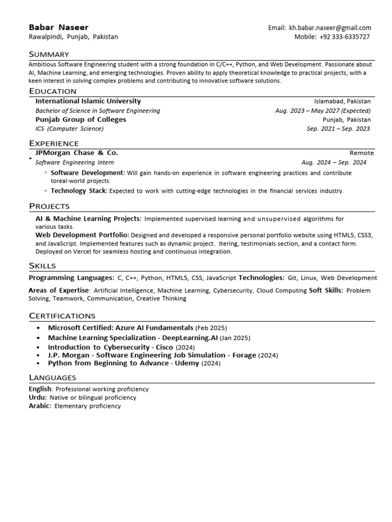 Software Engineering Student Profile | PDF | Artificial Intelligence ...