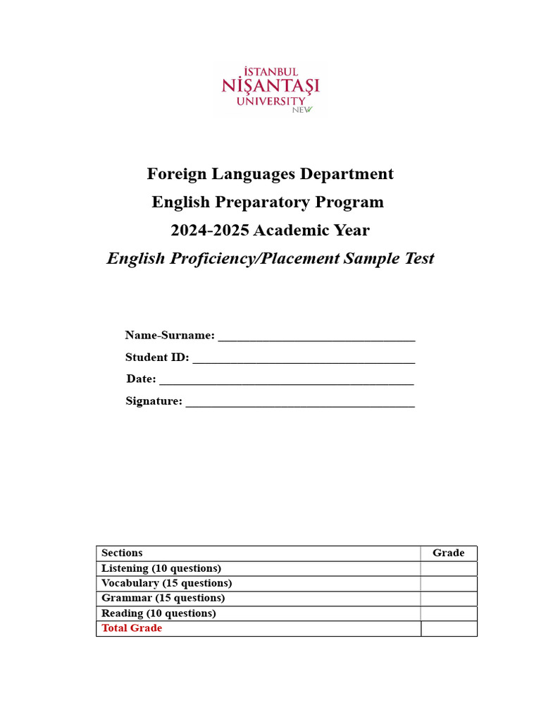 Nisantasi University English Test Sample | PDF | Teachers