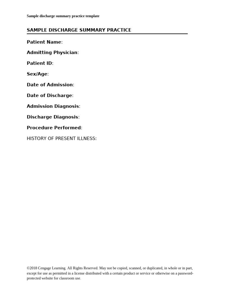 Sample Discharge Summary Template | PDF