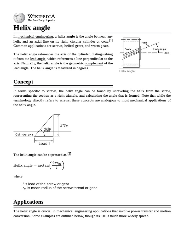 Helix Angle | PDF | Gear | Helix