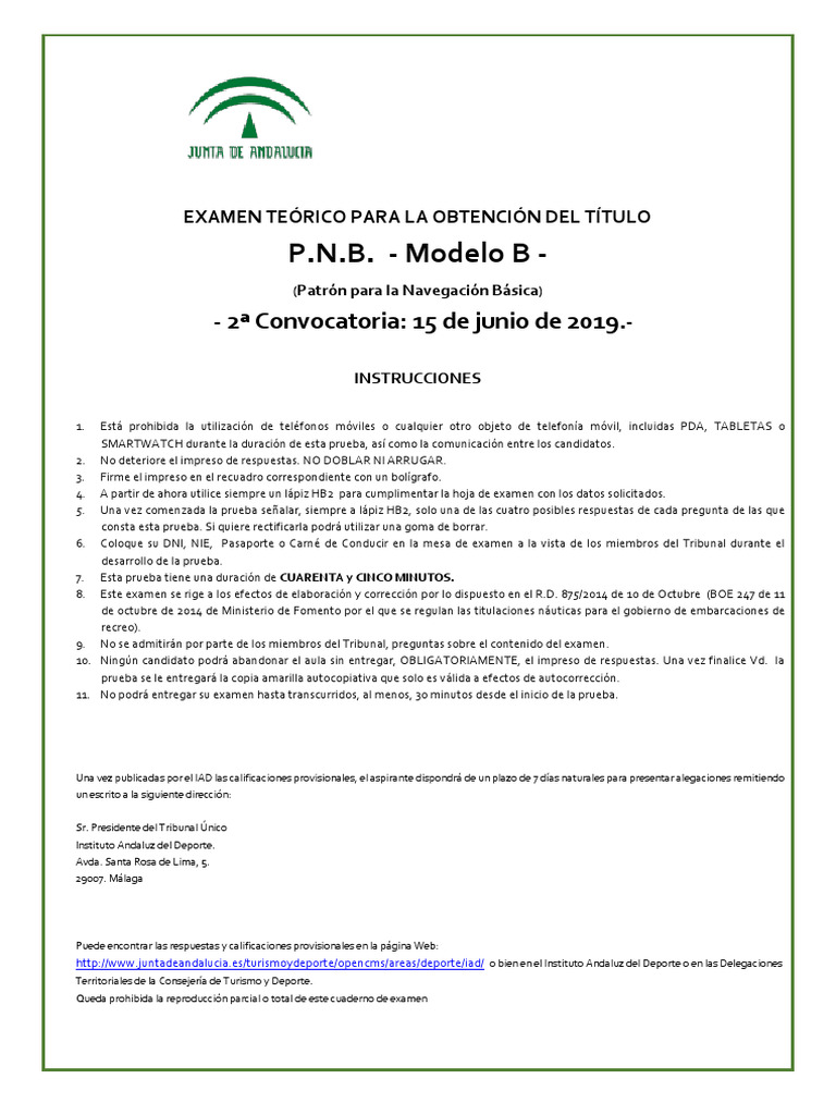 Examen Teórico P.N.B. Modelo B 2019 | PDF | Embarcación | Envío