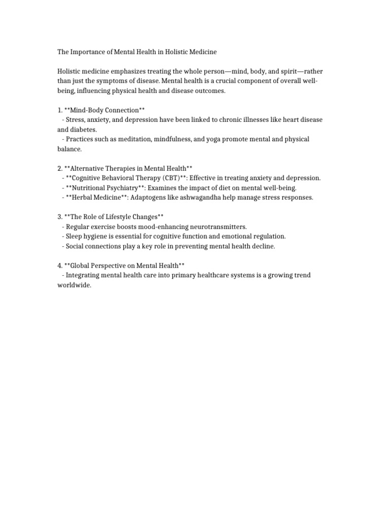 Mental Health in Holistic Medicine | PDF