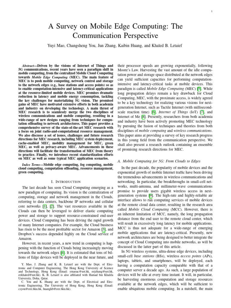 A Survey on Mobile Edge Computing - The Communication Perspective | PDF ...