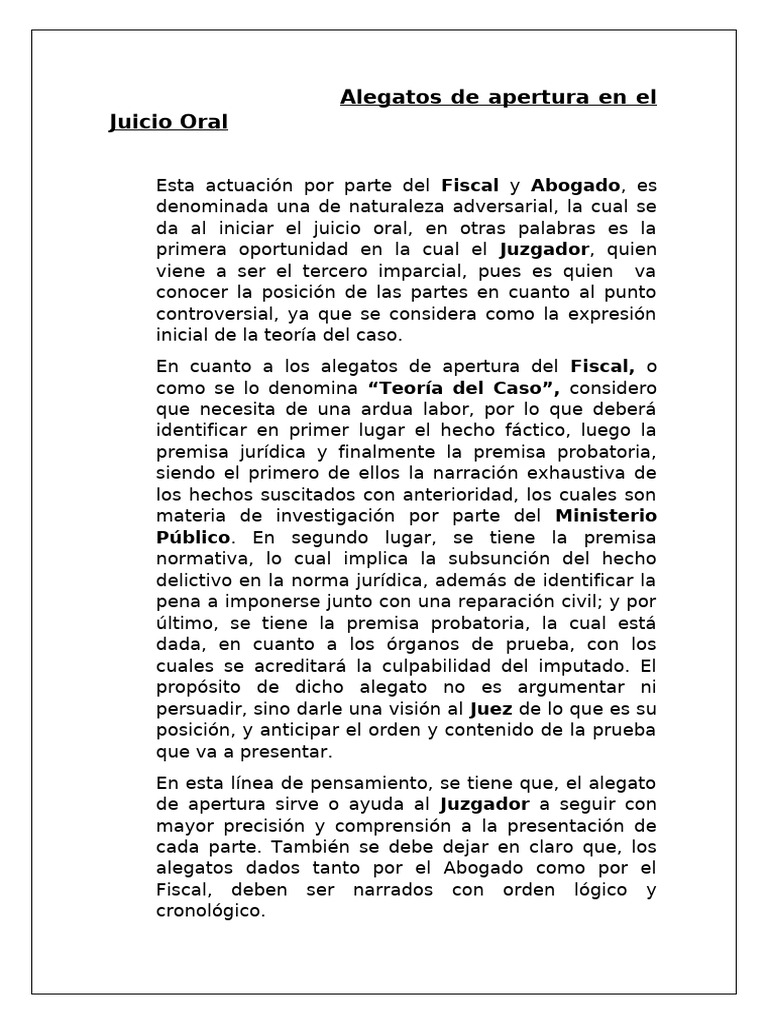 Alegatos de apertura en el Juicio Oral | PDF | Fiscal | Abogado