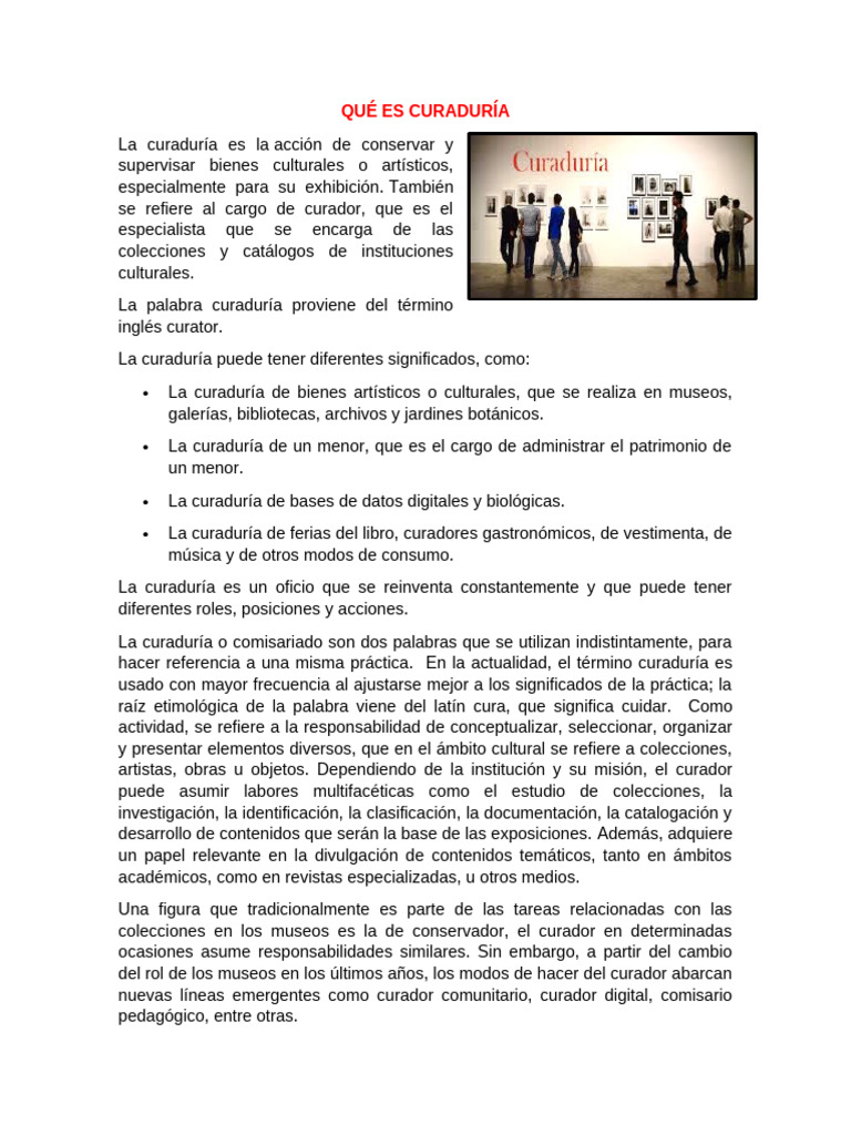 Definición de Curaduría | PDF | Museo | Educación en artes liberales