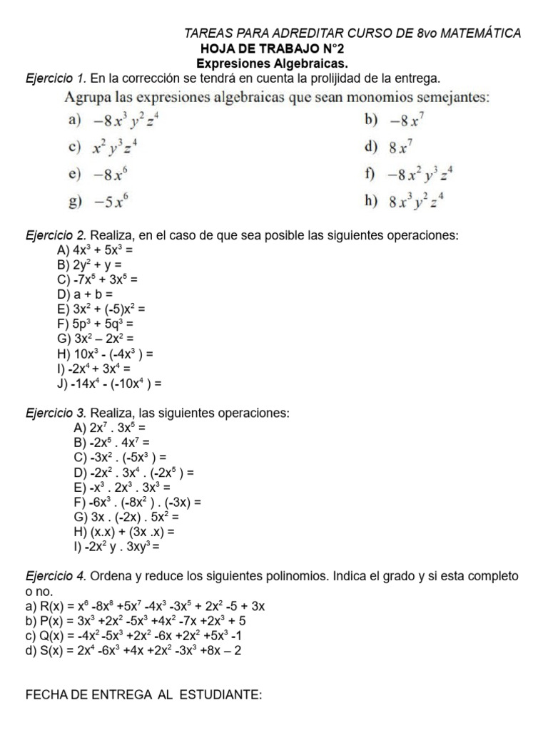 Tareas de Matemáticas 8vo Grado | PDF