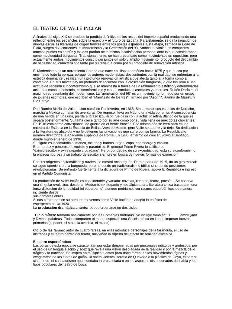 Teatro de Valle-Inclán: Modernismo y Esperpento | PDF