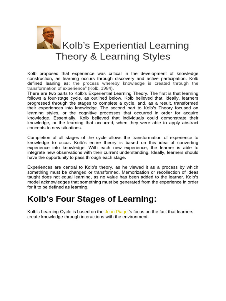 1e科尔布体验式学习理论与学习风格| PDF | Learning Styles | Learning