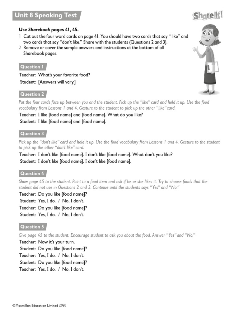 Unit 8 Speaking Test: Food Preferences | PDF