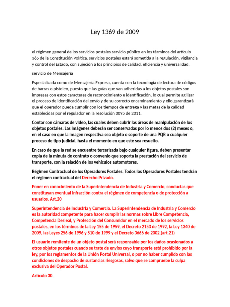 Ley 1369 de 2009 | PDF | Protección al Consumidor