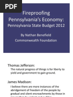 Fireproofing Pennsylvania'S Economy:: P L Isttbdt2012 Pennsylvania State Budget 2012