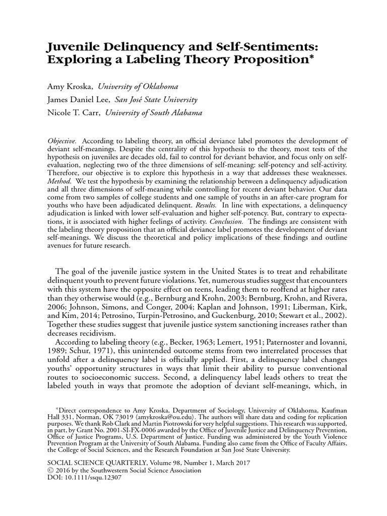 Juvenile Delinquency and Self-Meanings Analysis | PDF | Juvenile ...