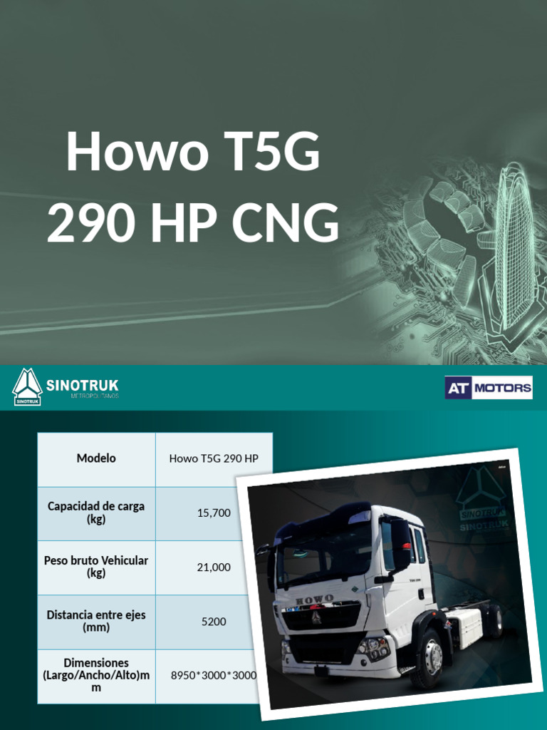 Especificaciones Howo T5G 290 HP CNG | PDF | Caballo de fuerza | Eje
