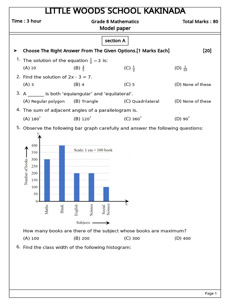 Grade 8 Maths Model Paper | PDF