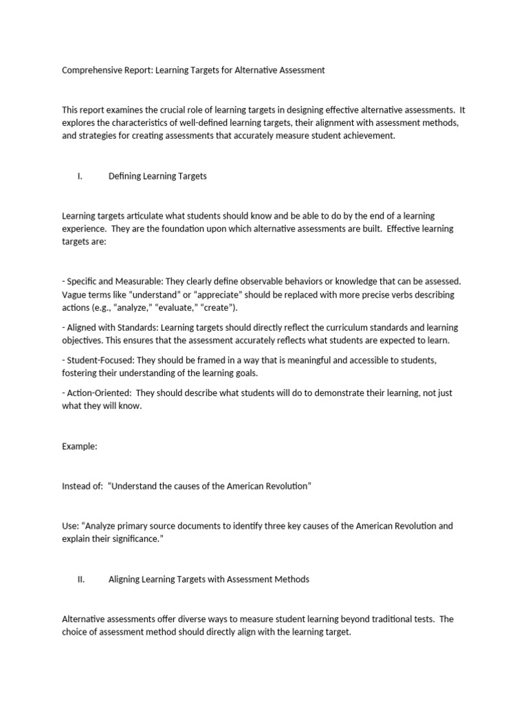 Learning Targets in Alternative Assessment | PDF | Educational ...