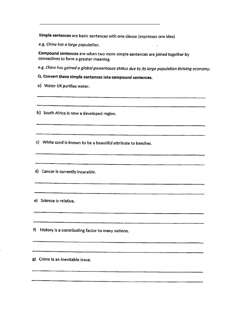 Year 7 Simple and Compound Sentences | PDF