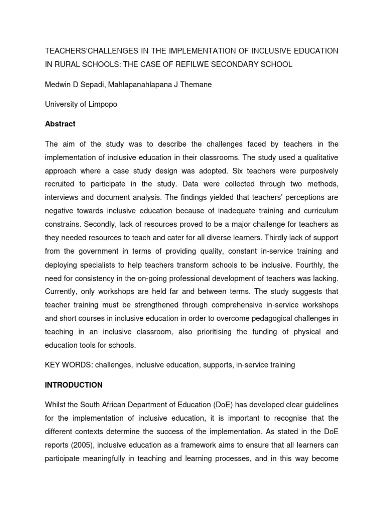 Teachers' Challenges in Inclusive Education | PDF | Inclusion ...