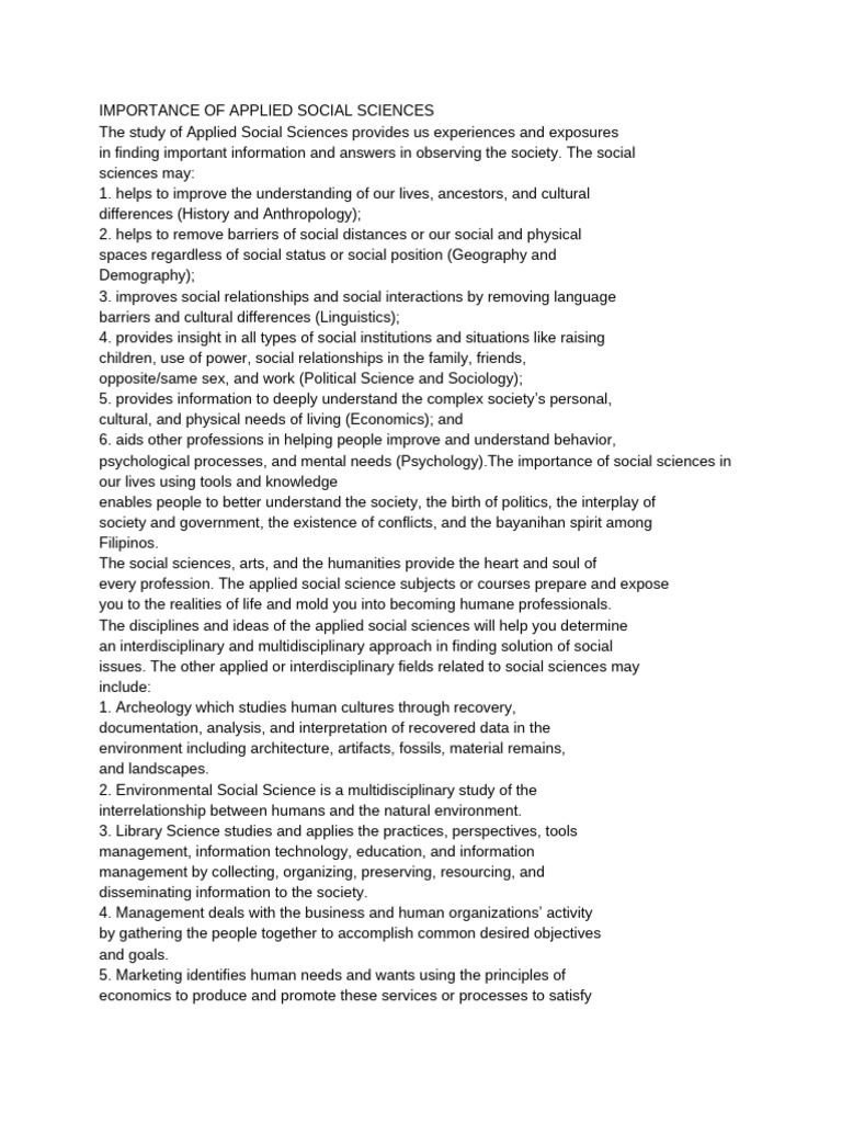 Importance of Applied Social Sciences | PDF | Socialization | Social ...