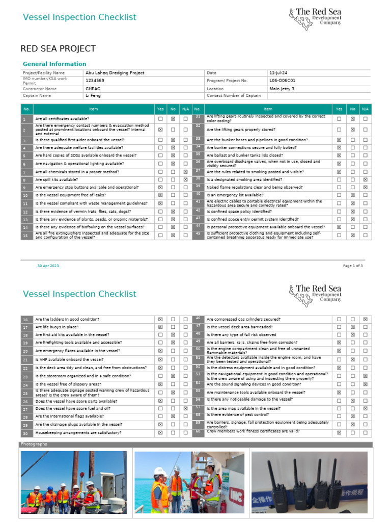 Vessel Inspection Checklist Guide | PDF | Safety