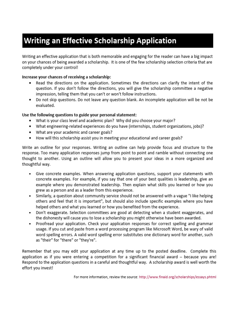 Writing an Effective Scholarship Application | PDF | Leadership ...