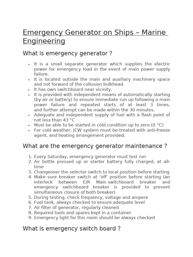 Emergency Generator Requirements on Ships | PDF | Electric Generator ...