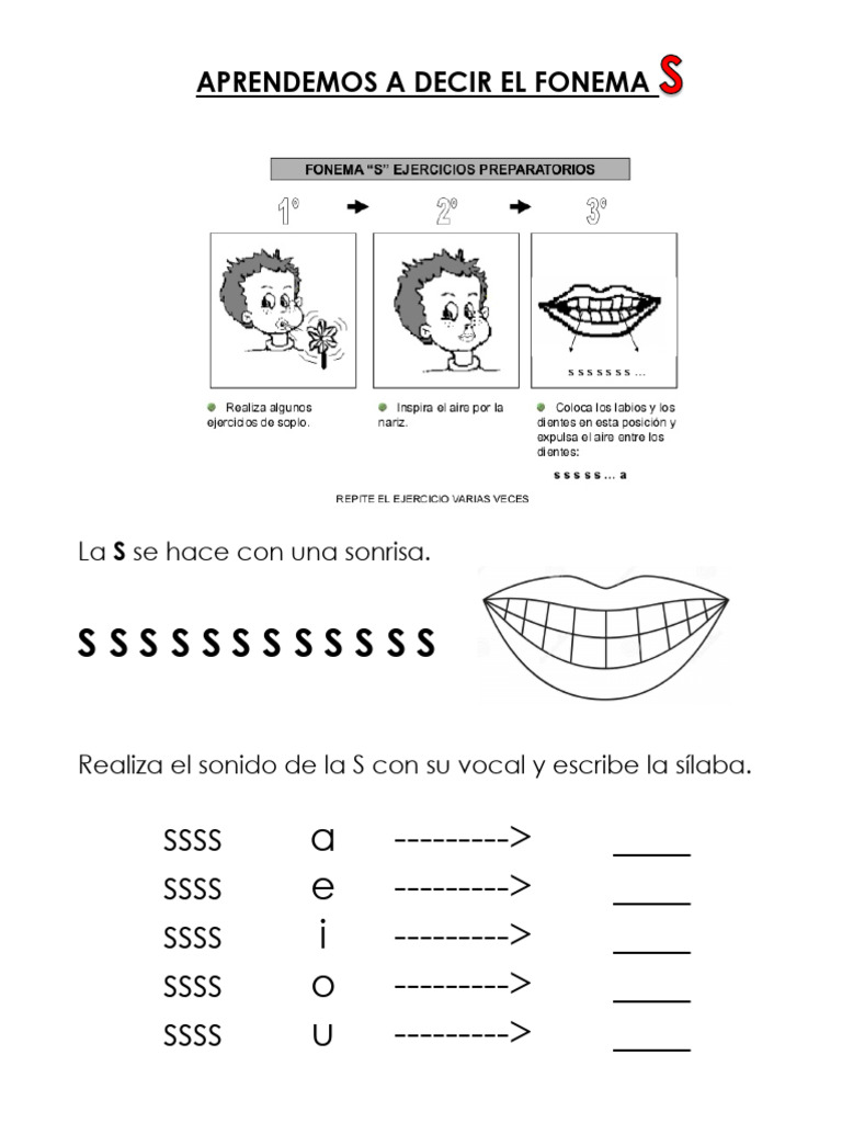 Ejercicios para aprender el fonema S | PDF | Lingüística | Fonética