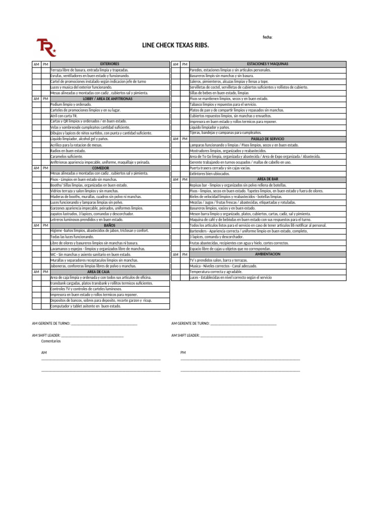 Checklist de Limpieza y Mantenimiento Ribs | PDF