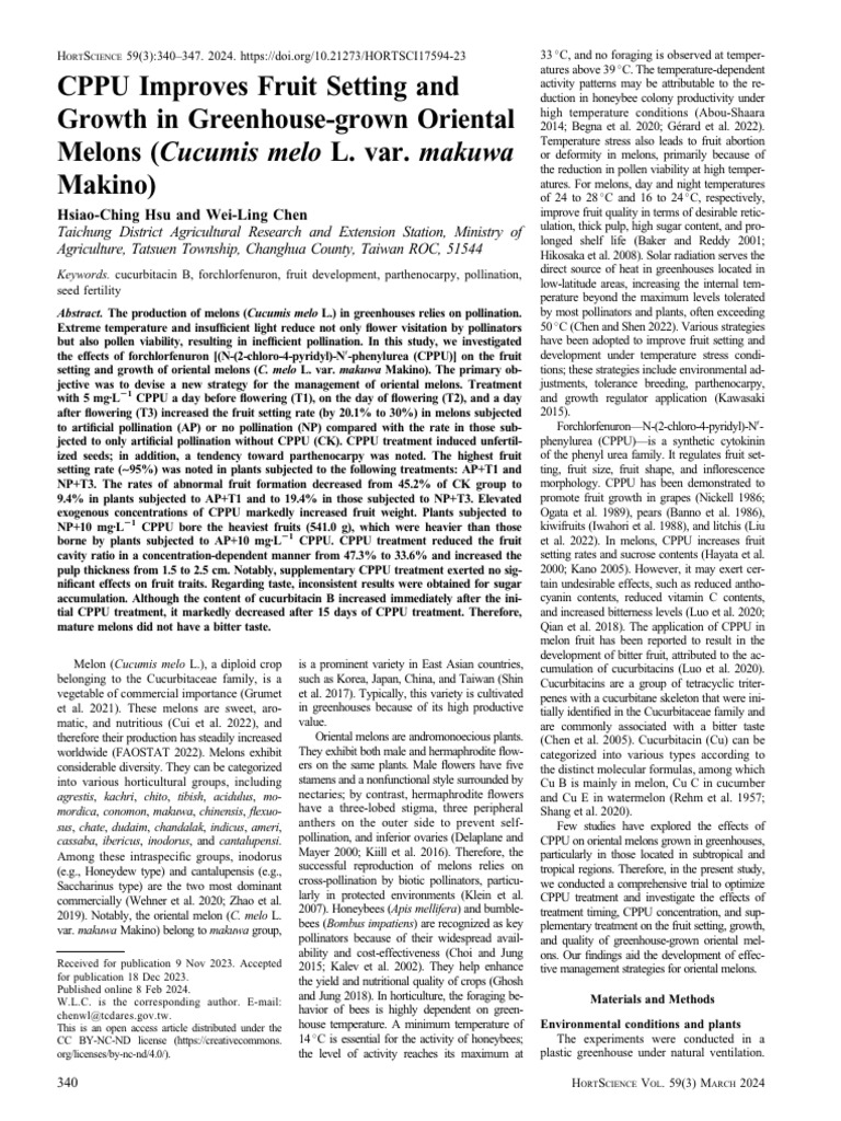 CPPU Enhances Oriental Melon Growth | PDF | Plant Hormone | Flowers