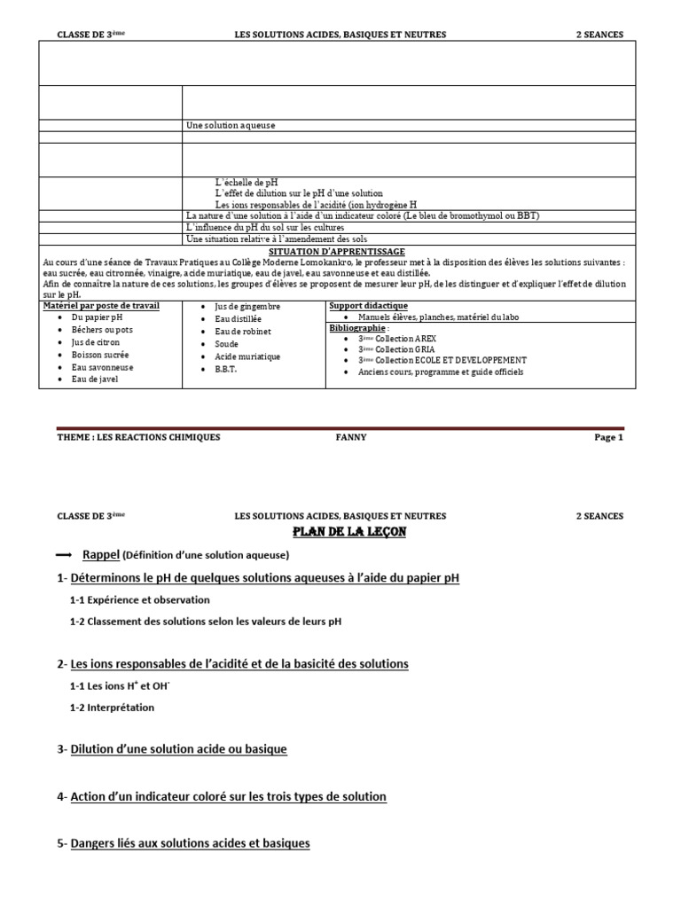 Dangers des solutions basiques et acides | PDF | Ph | Hydroxyde