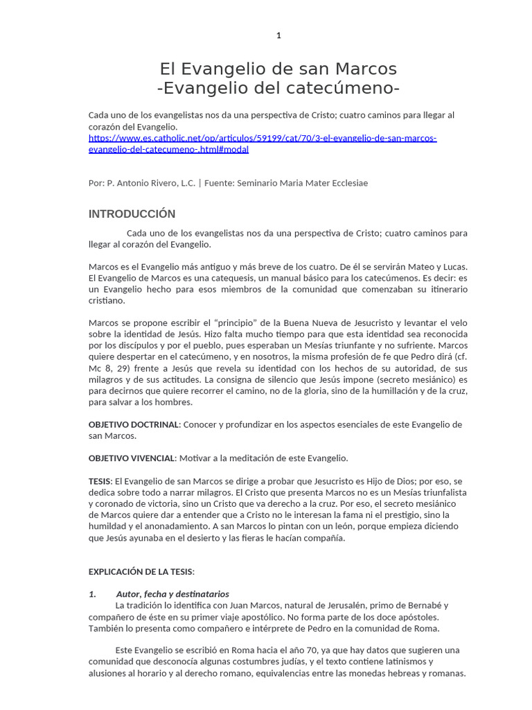 El Evangelio de San Marcos | PDF | Jesús | Evangelio de Marcos