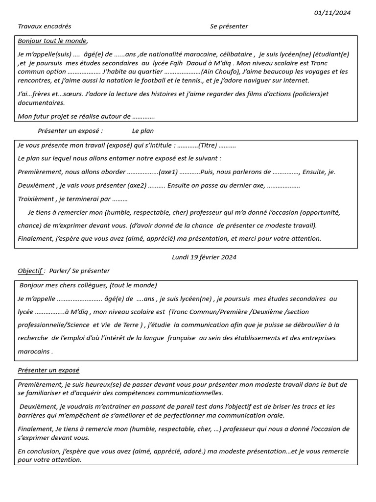 Se présenter en classe : Guide pratique | PDF