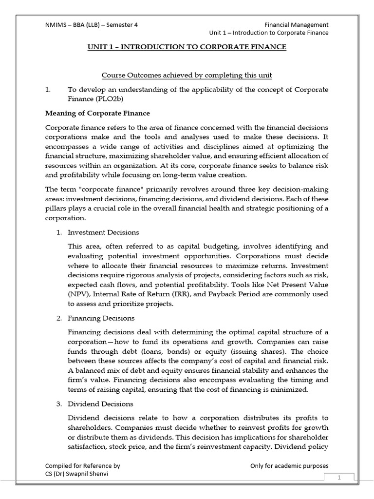 Corporate Finance Overview and Features | PDF | Bonds (Finance ...