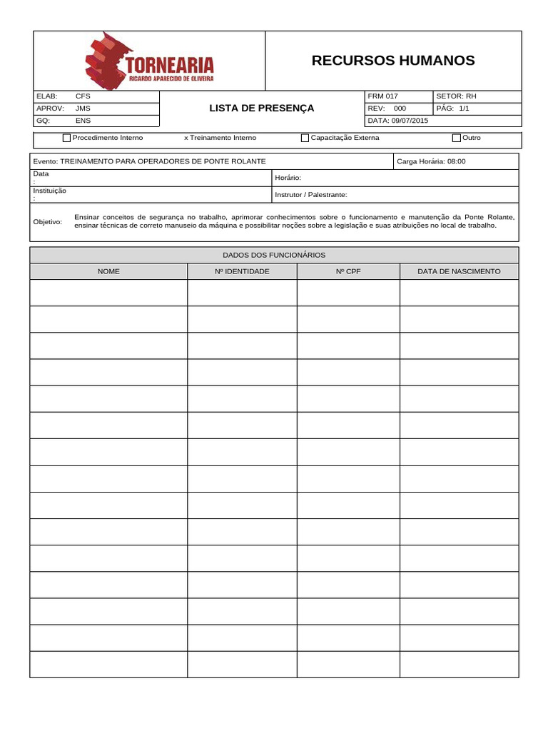 Lista de Presença Integração | PDF