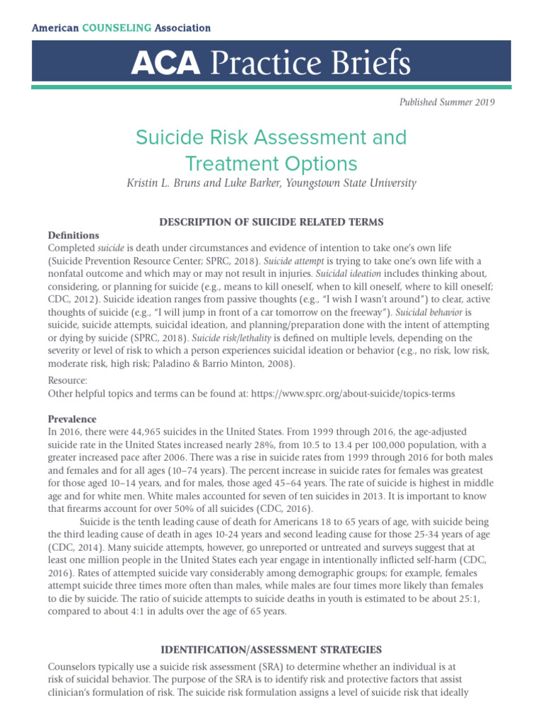 Suicide Risk Assessment Tools Overview | PDF | Cognitive Behavioral ...