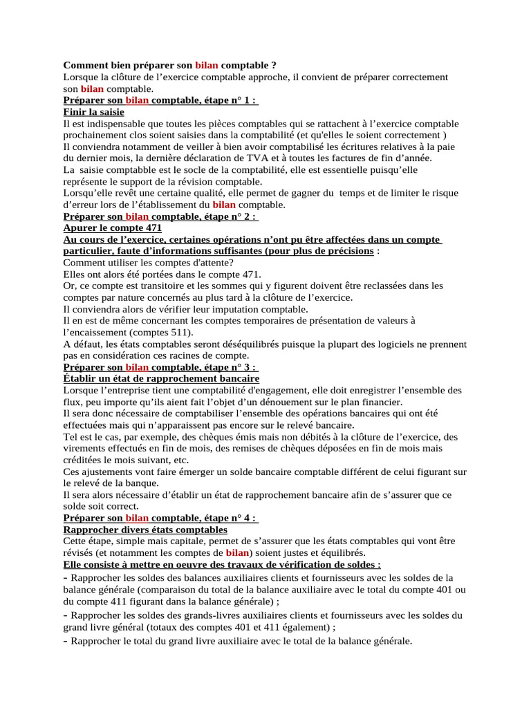 Préparation du bilan comptable efficace | PDF | Comptabilité analytique ...