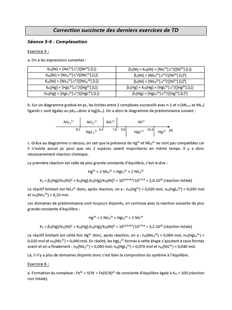 Réactions de complexation et précipitation PDF Équilibre chimique — free download