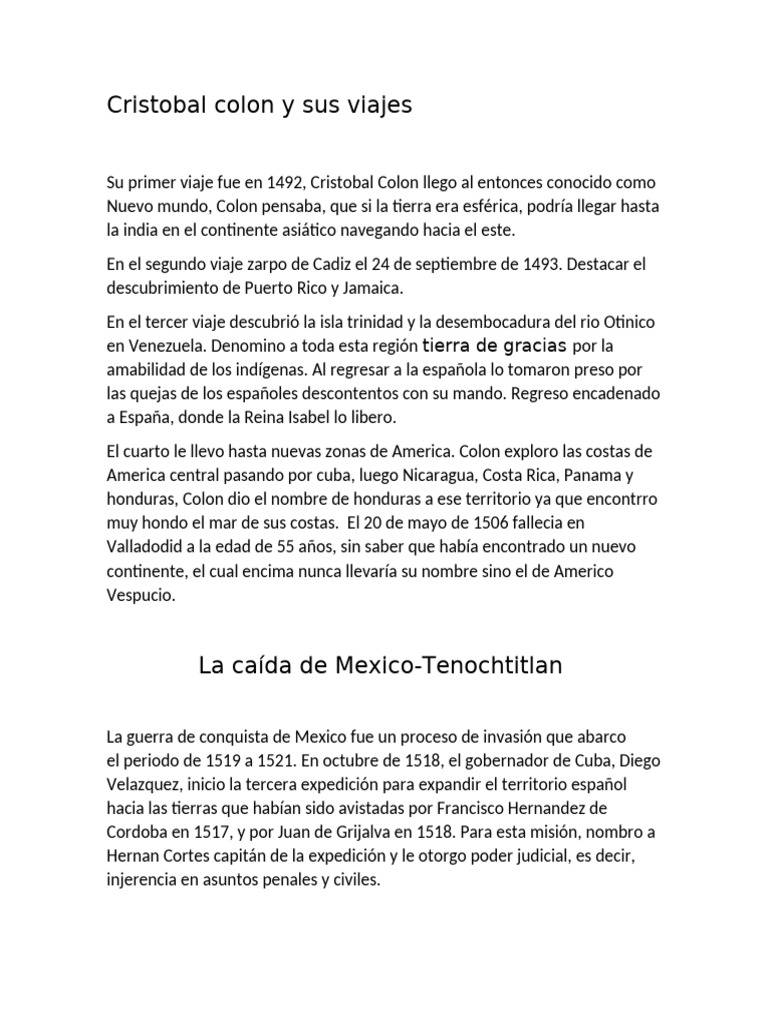 Viajes de Cristóbal Colón y conquista de México | PDF | Cristobal colon ...