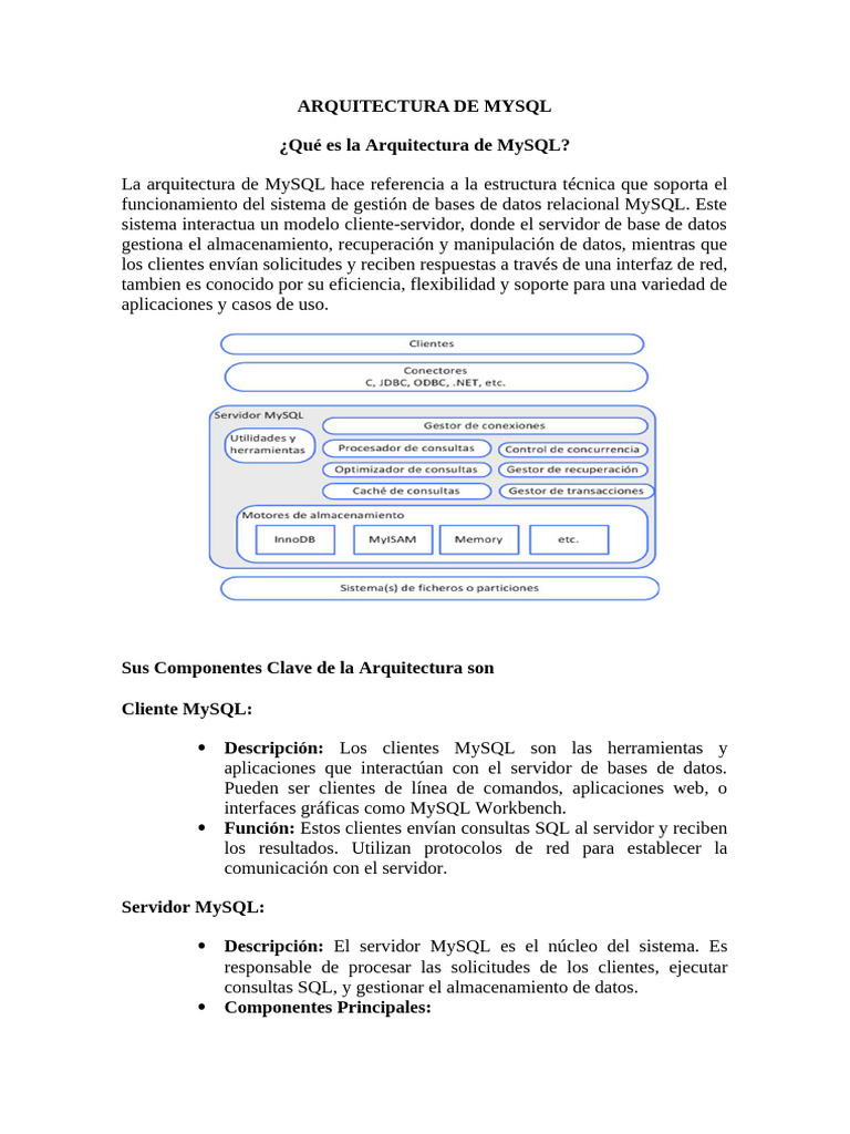 Arquitectura de MySQL Explicada | PDF | Mi sql | Ciencias de la Computación